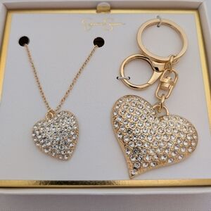 Jessica Simpson Rhinestone Heart Necklace and Keychain Set NWT